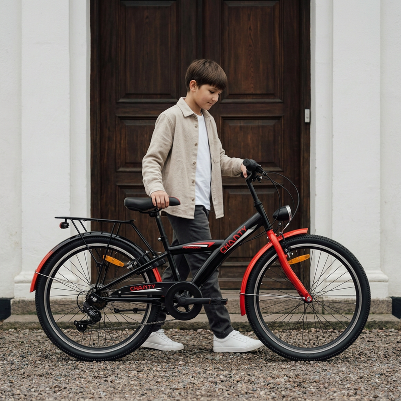 Chanty 24" Bicicletta per bambini – Ragazzo – Nero/Rosso – 7 marce e freni a V