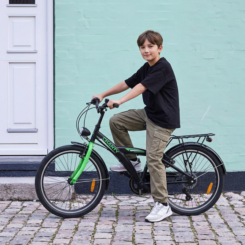 CHANTY Roader 24" Bicicletta nera e verde per bambini | 7 marce |