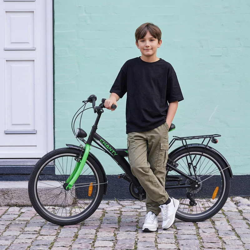 CHANTY Roader 24" Bicicletta nera e verde per bambini | 7 marce |