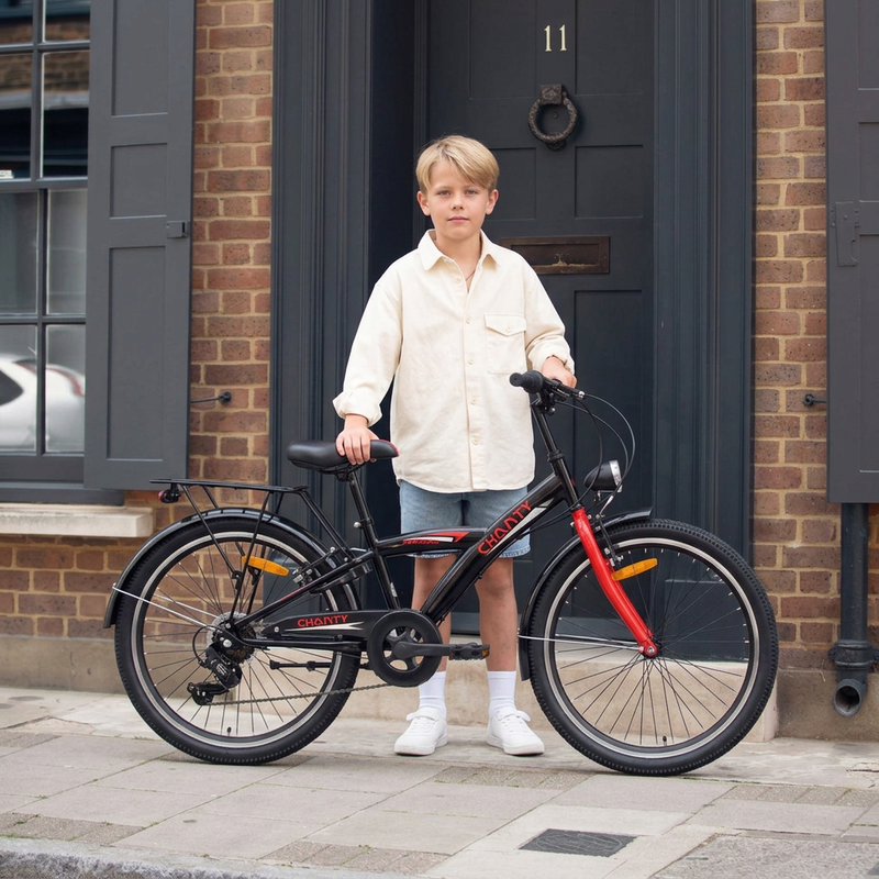 Chanty 24" bicicletta per bambini – maschio – nero/rosso – 7 marce